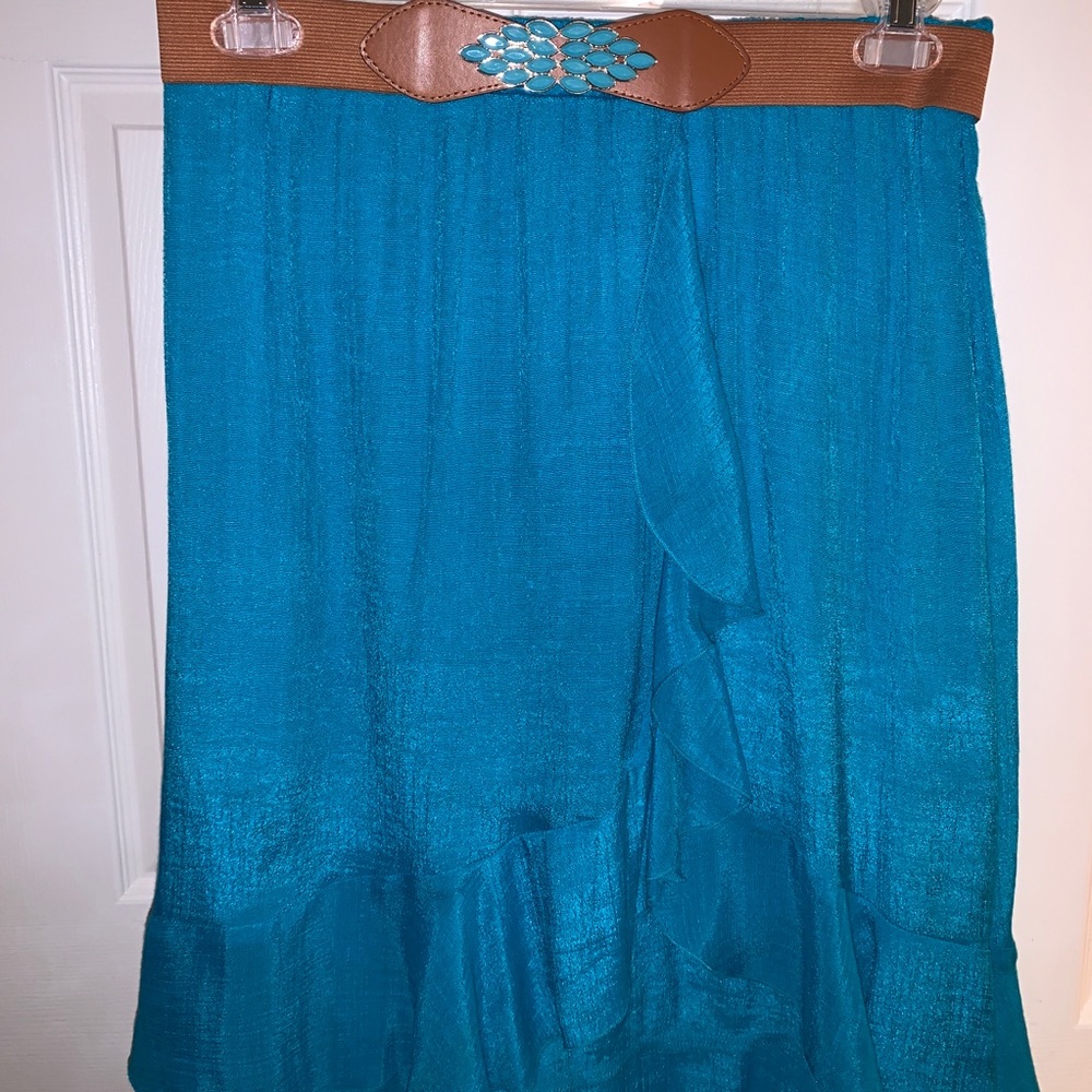BCX Boho High/Low Turquoise Asymmetrical Skirt